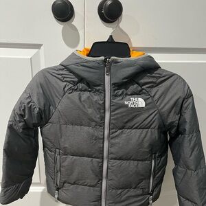 The North Face - Reversible Charcoal and Orange Down Hooded Jacket